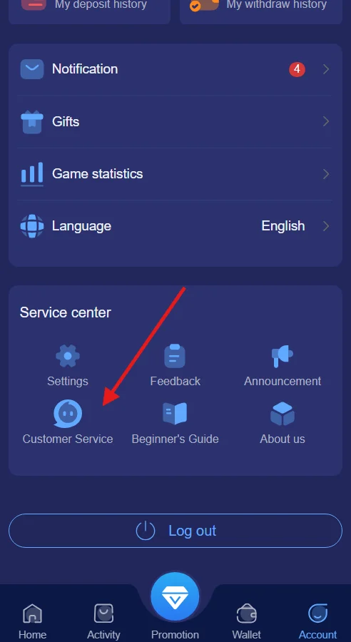 Go to the customer service page